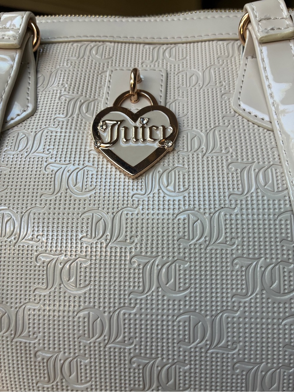 Juicy Couture Gothic JC Logo Monogram Tote Cream Gold Hardware Heart Lock - Picture 15 of 15